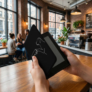 Human Dog Fist Bump Kindle Case — Minimalist Line Art Pet Bond Gift