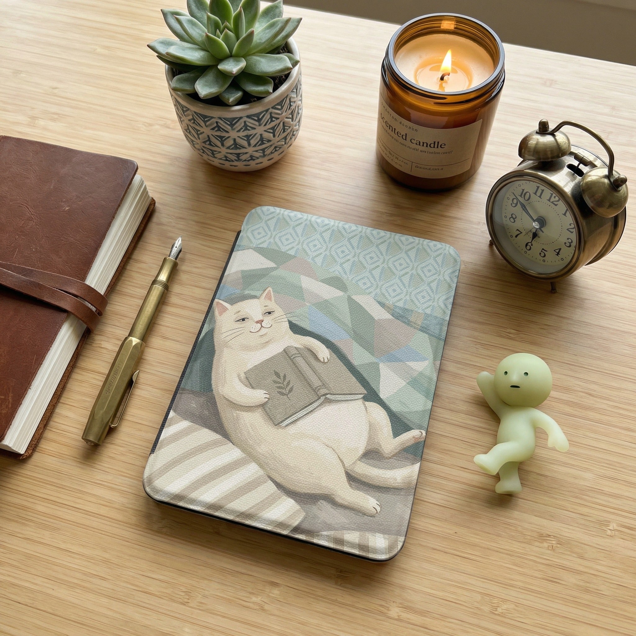 Cat Reading Book Kindle Case — Fits Paperwhite & Colorsoft — Cat Lover Gift