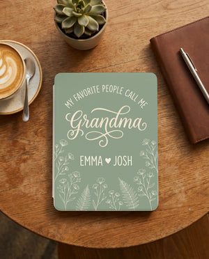 Personalized Grandma Kindle Case — Floral Design with Grandkids Names Gift