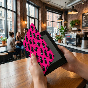 Hot Pink Black Cat Kindle Colorsoft Case — Kawaii Cat Lover Gift