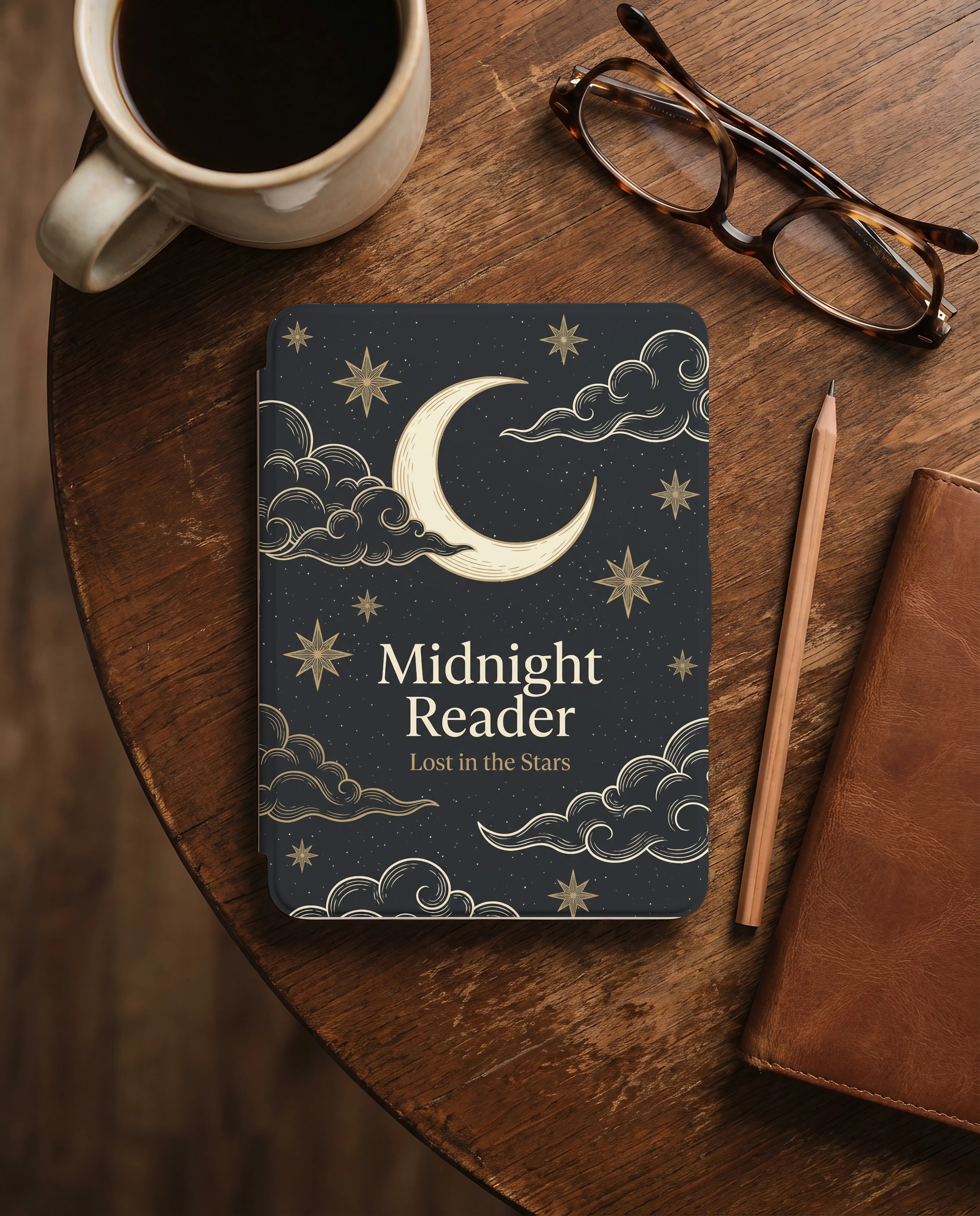 Midnight Reader Kindle Case — Lost in Stars Larger Moon Serene