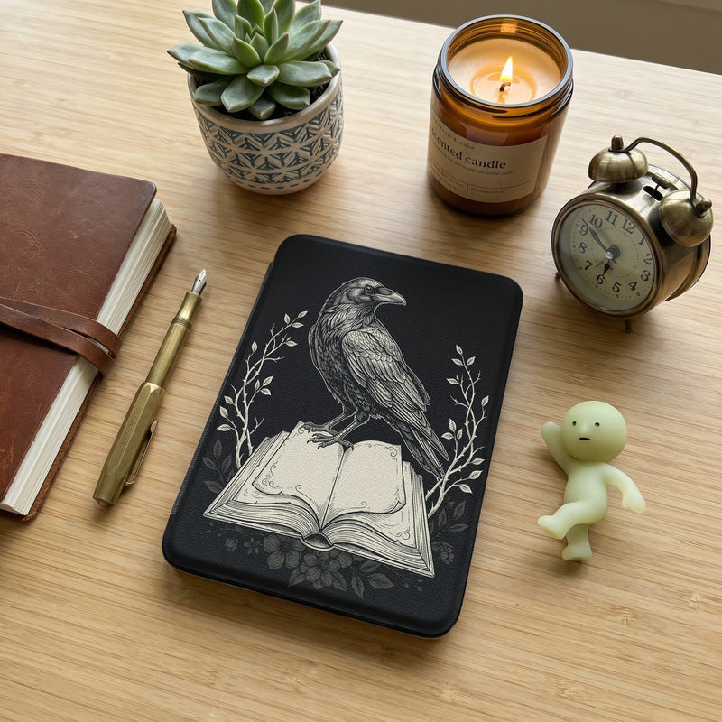 Naturalistic Raven Kindle Case — Gothic Book Lover Gift