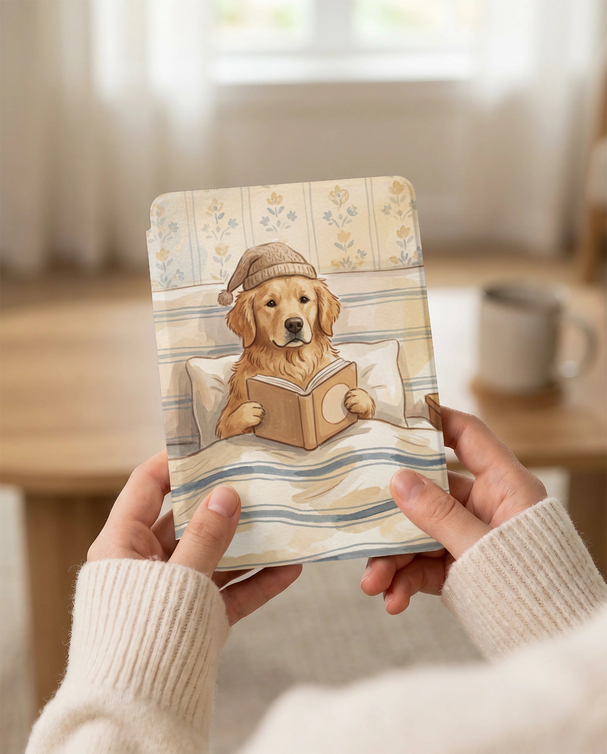 Soft Watercolor Golden Retriever Kindle Colorsoft Case — Sleepy Dog Gift