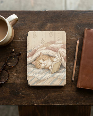 Cute Orange Kitten Reading Kindle Case — Adorable Gift for Cat Lovers