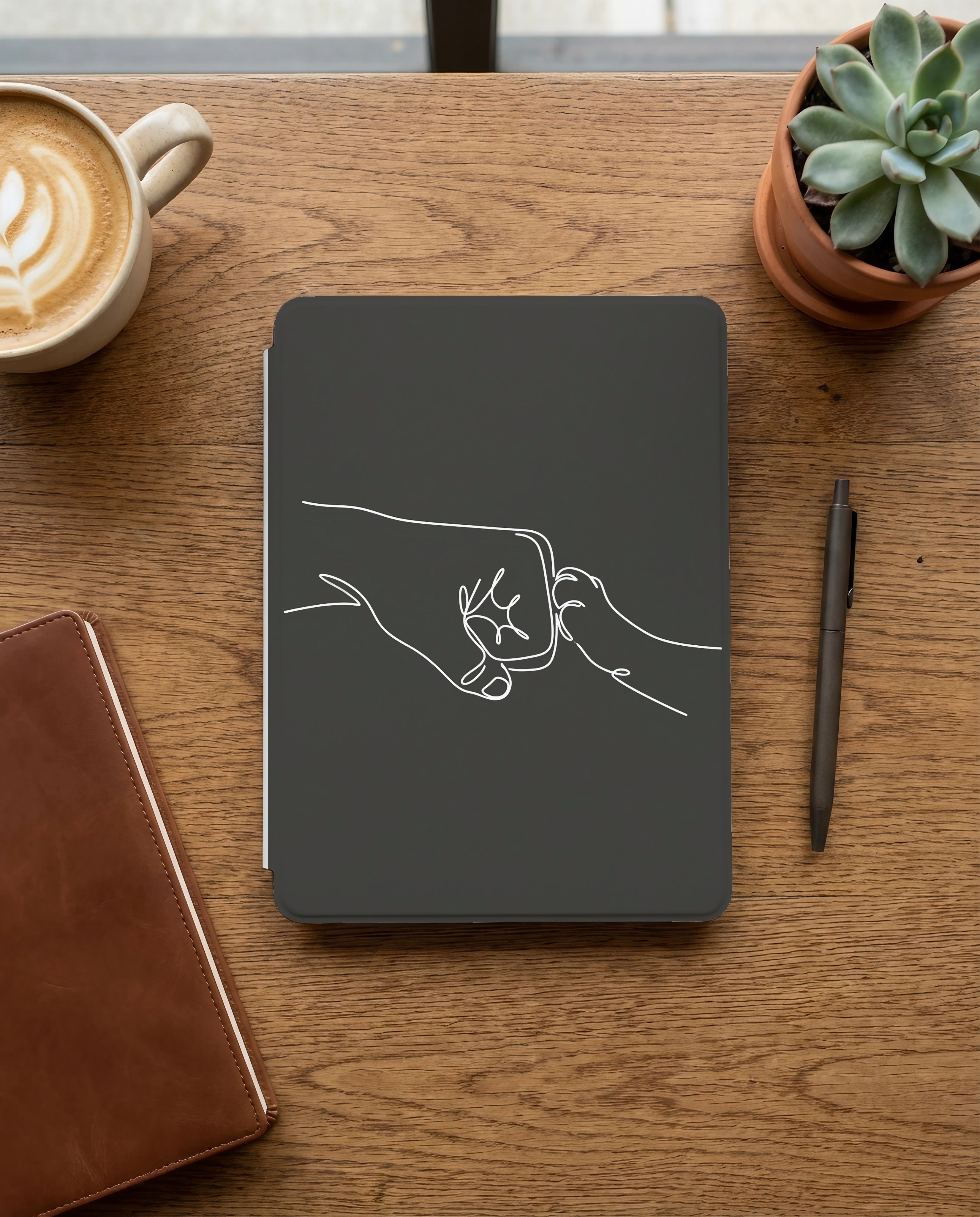 Cat Fist Bump Kindle Paperwhite Case — Minimalist Line Art Pet Bond Gift