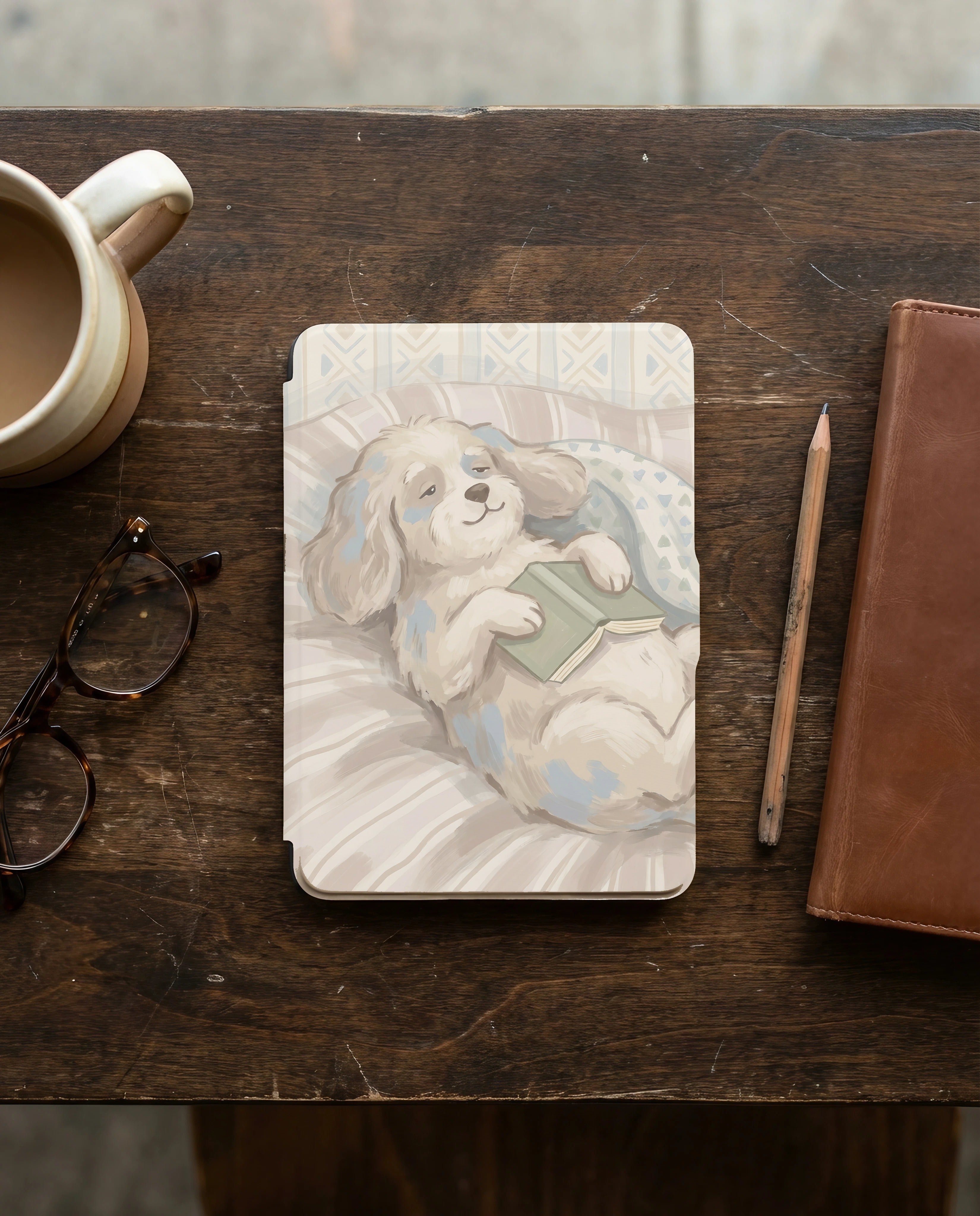 Cute Puppy Reading Kindle Case — Fits Paperwhite & Colorsoft — Adorable Dog Lover Gift