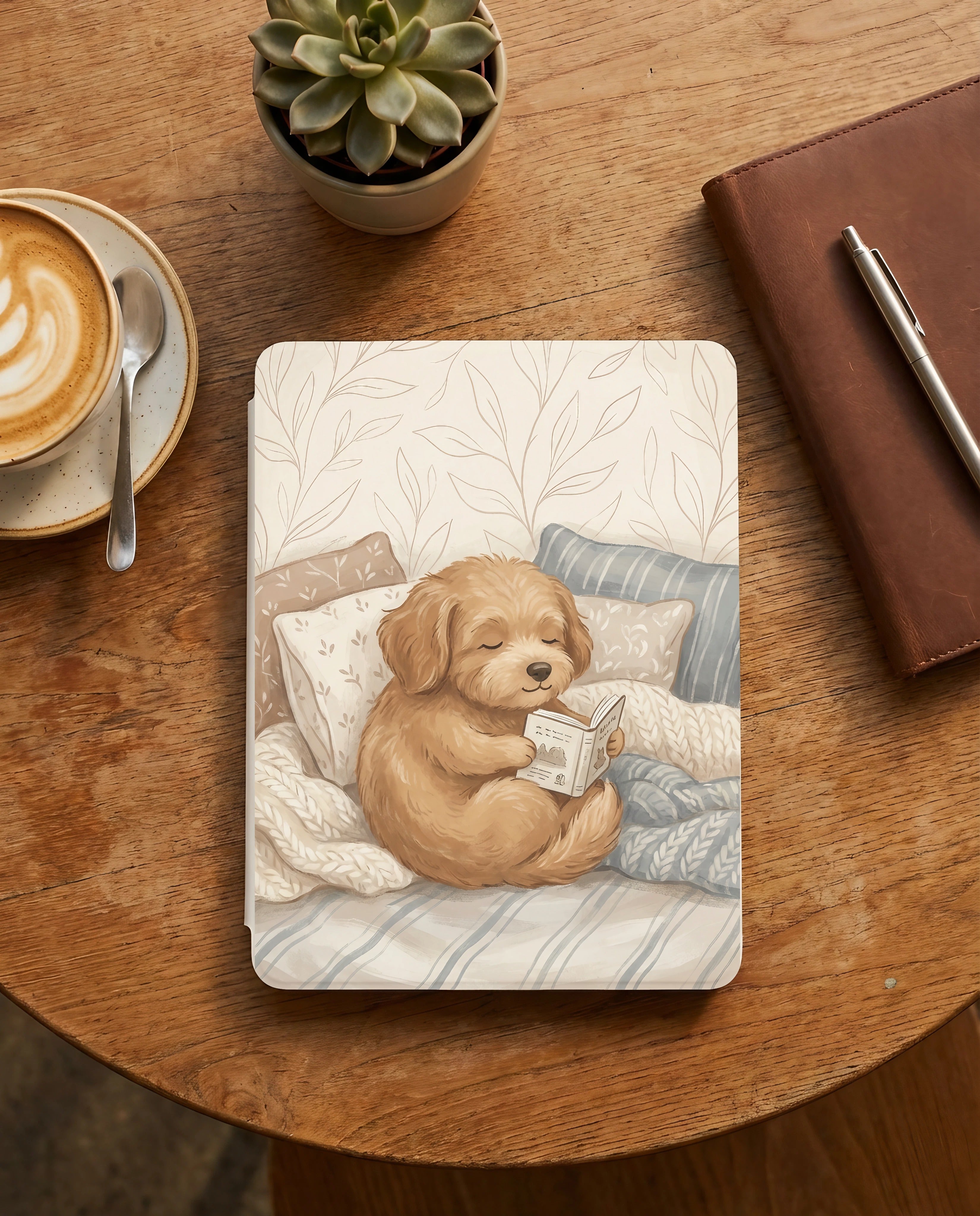 Cute Dog on Cozy Bedding Reading Kindle Paperwhite Case — Gift for Dog Lovers