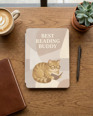 Best Reading Buddy Custom Cat Kindle 12th Gen Case — Cute Cat with Glasses Reading