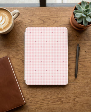 Pink Gingham Hearts Kindle Paperwhite Case — Romantic Cottagecore Gift