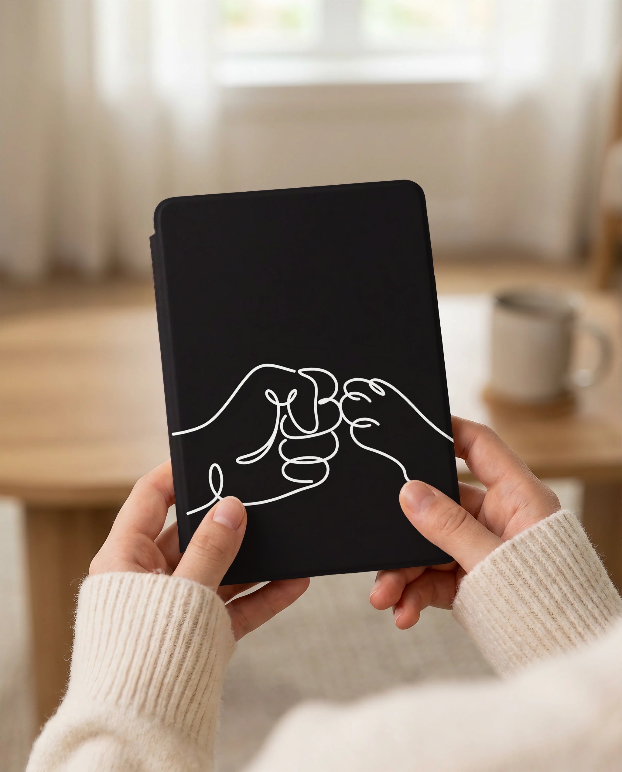 Cat Fist Bump Kindle Colorsoft Case — Minimalist Line Art Cat Parent Gift