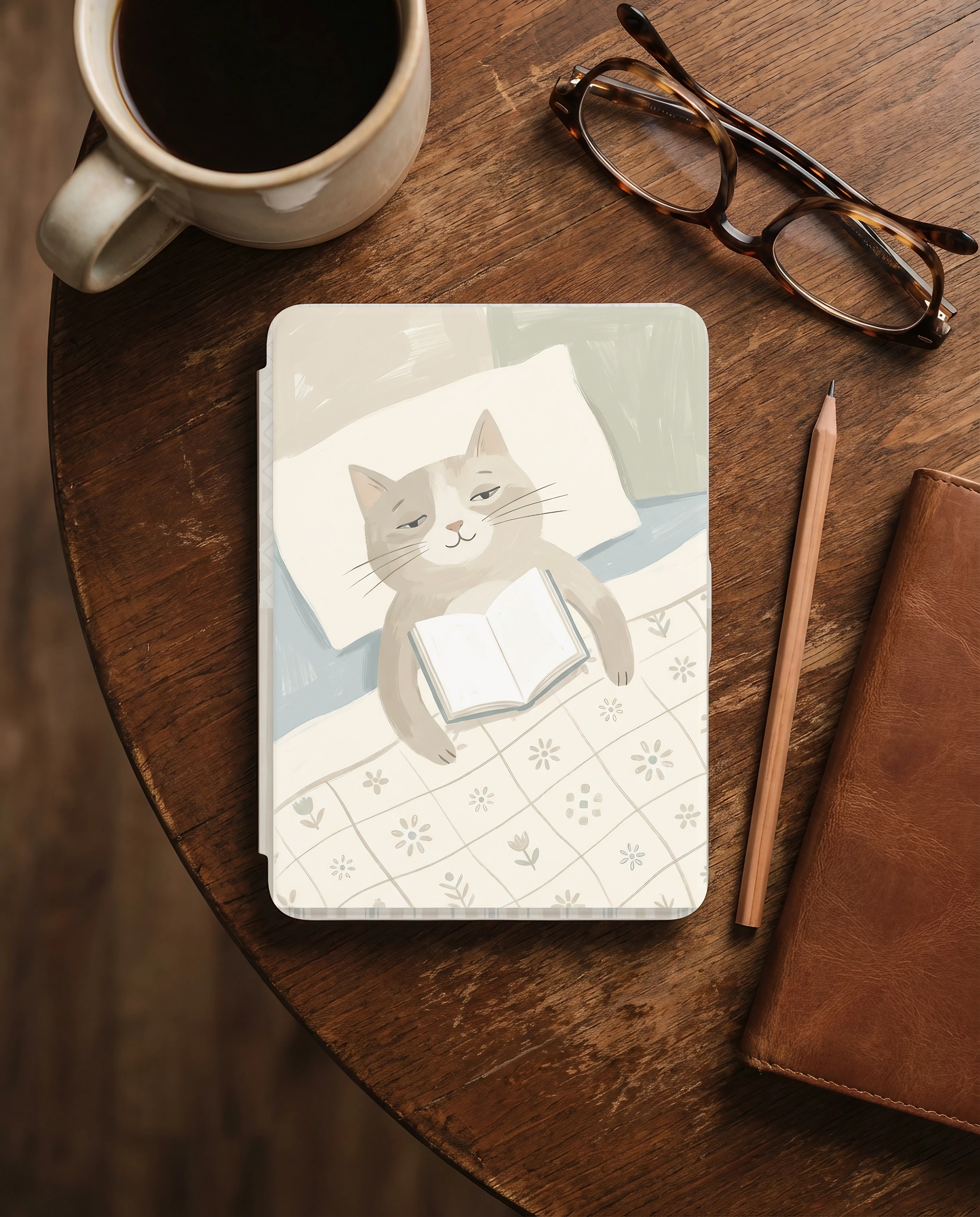 Cozy Cat Reading Kindle Paperwhite Case — Charming Gift for Cat Lovers