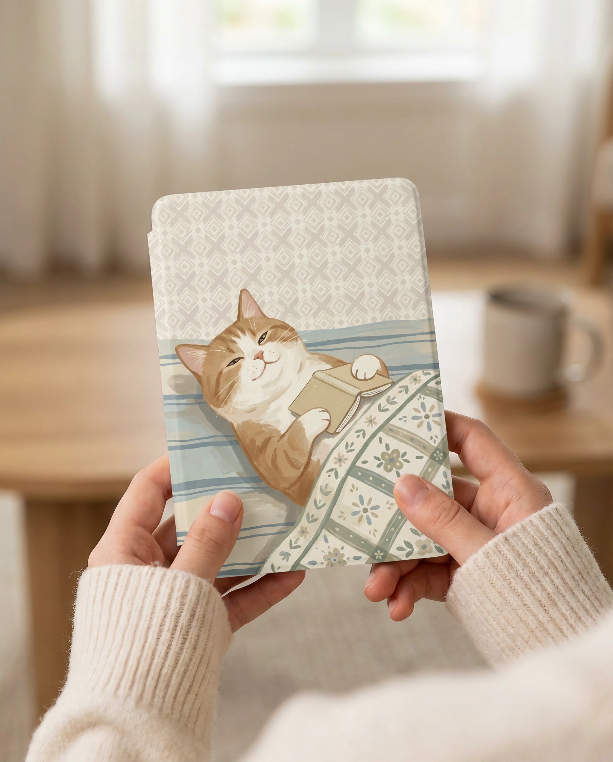 Orange Tabby Reading Kindle Paperwhite Case — Relaxing Gift for Cat Lovers
