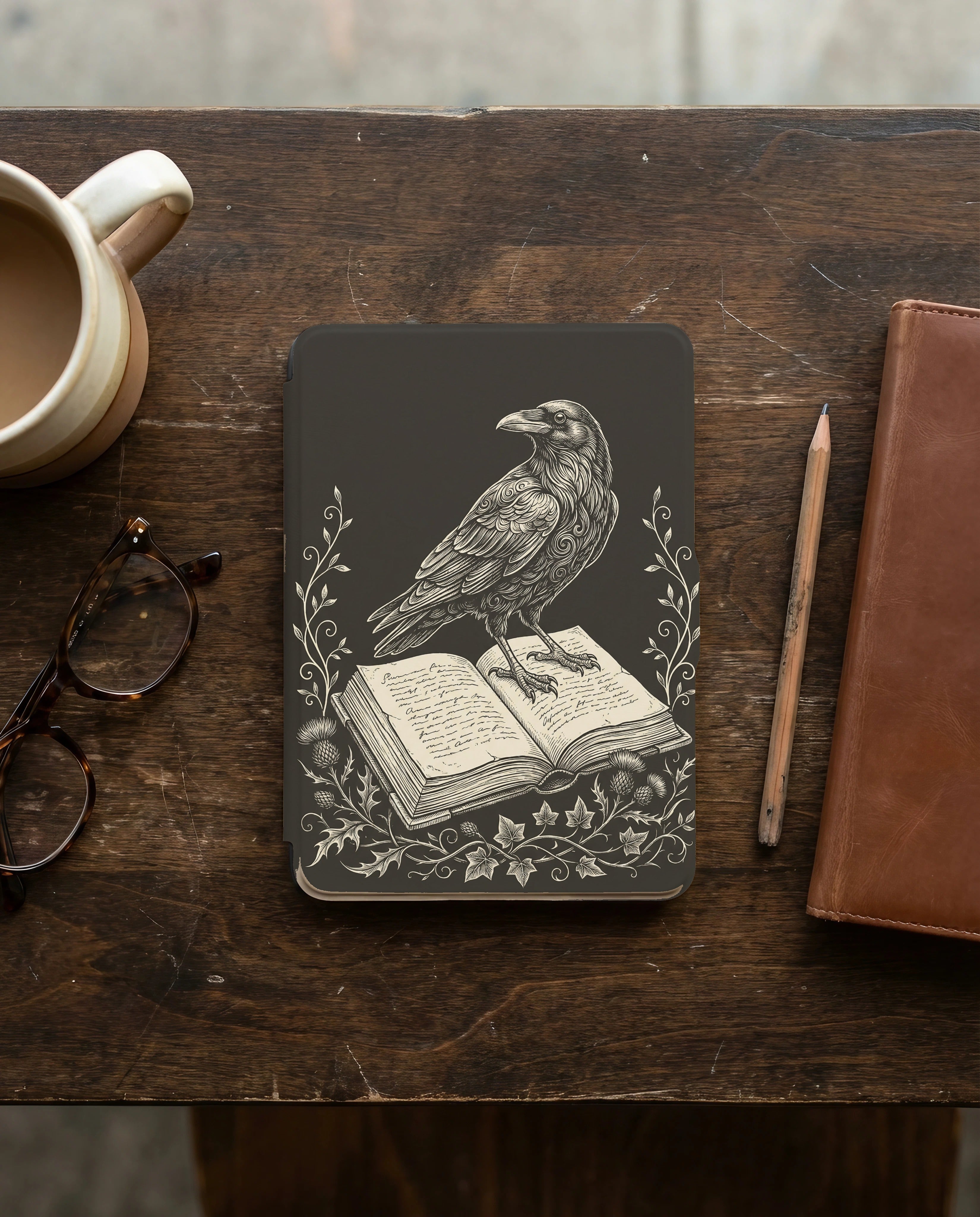 Raven on Book Kindle Case — Gothic Book Lover Gift
