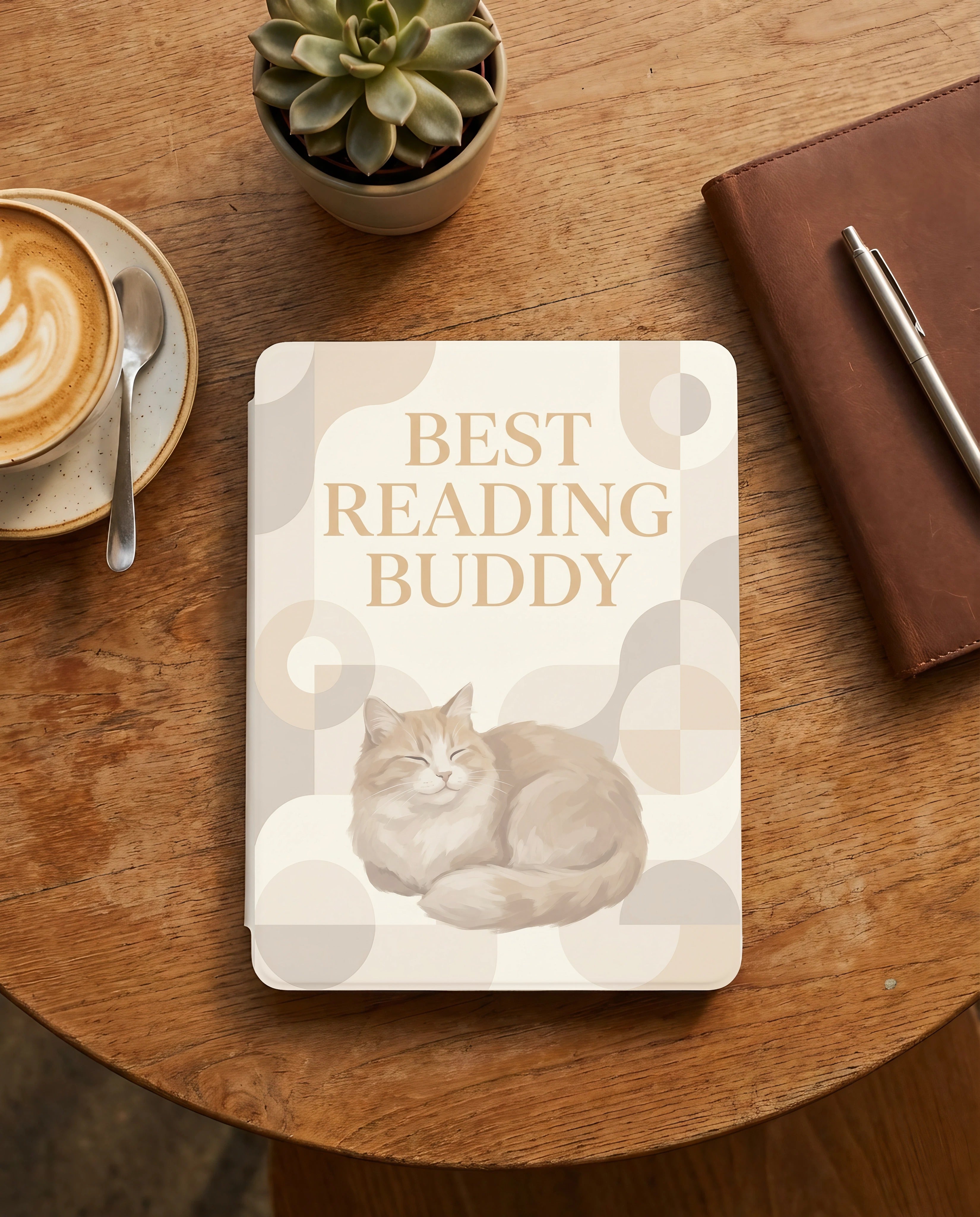Best Reading Buddy Custom Cat Kindle Case — Fluffy Cat Personalized Portrait