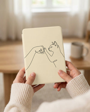 Human Cat Fist Bump Kindle Paperwhite Case — Elegant Line Art Gift