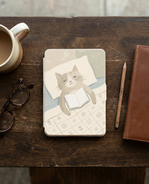 Cozy Cat Reading Kindle Paperwhite Case — Charming Gift for Cat Lovers