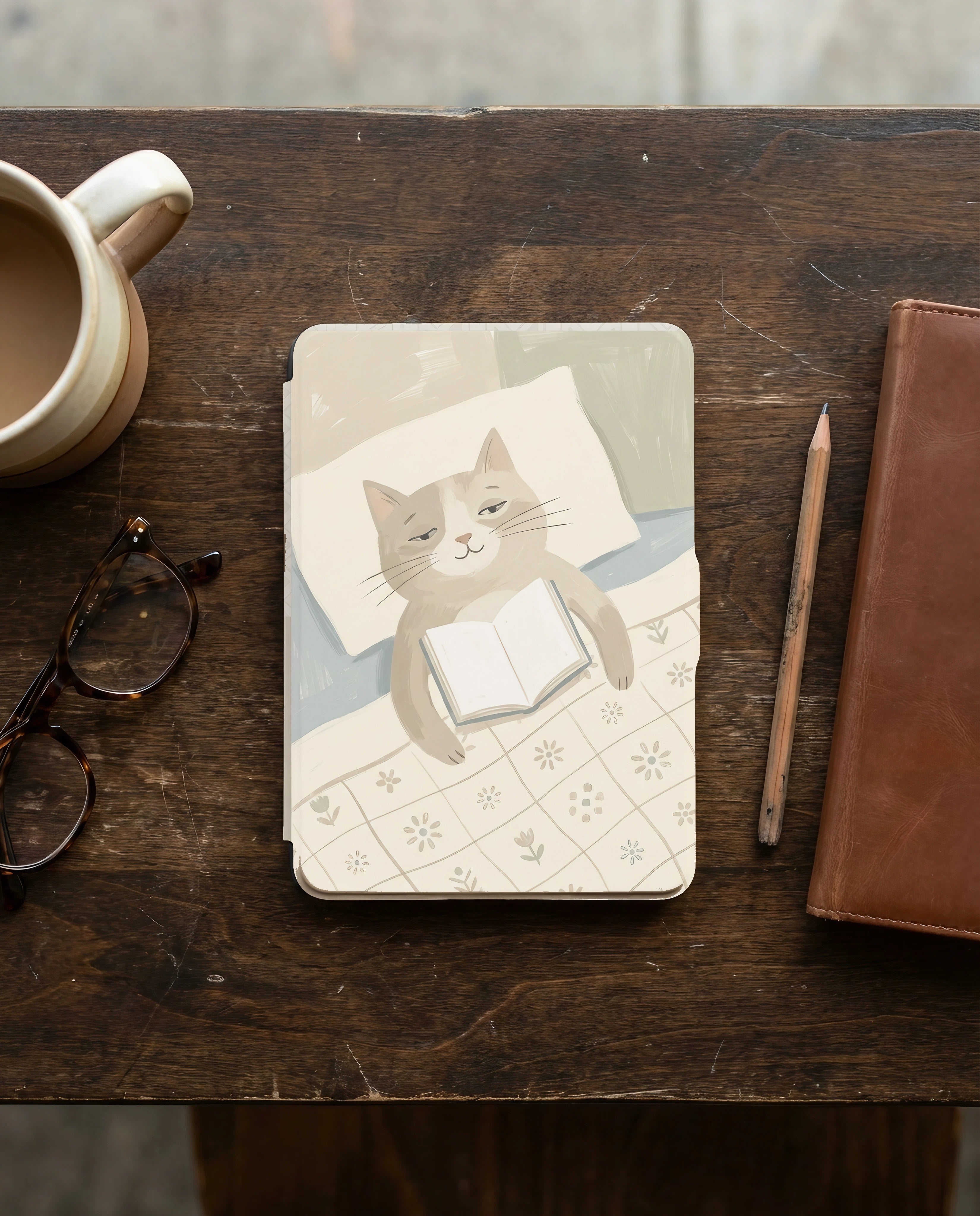 Cozy Cat Reading Kindle Paperwhite Case — Charming Gift for Cat Lovers