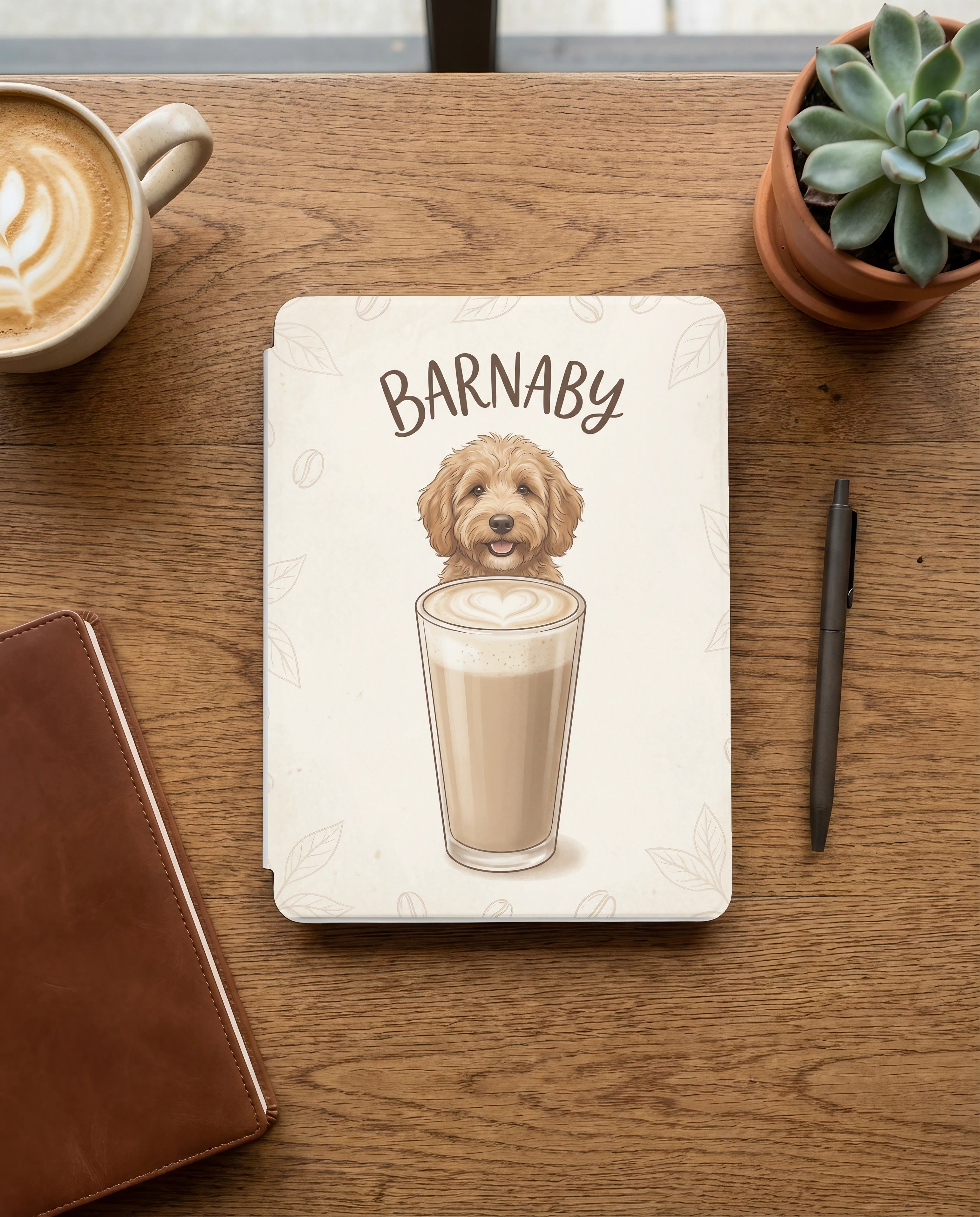 Custom Dog Portrait Kindle Case — Latte Edition