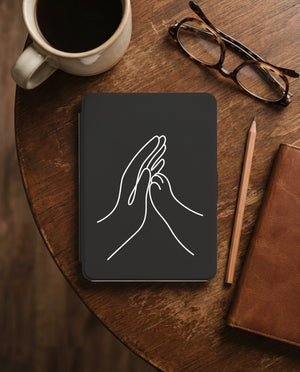 Human Cat Connection Kindle Case — Minimalist Palm to Paw Line Art Gift