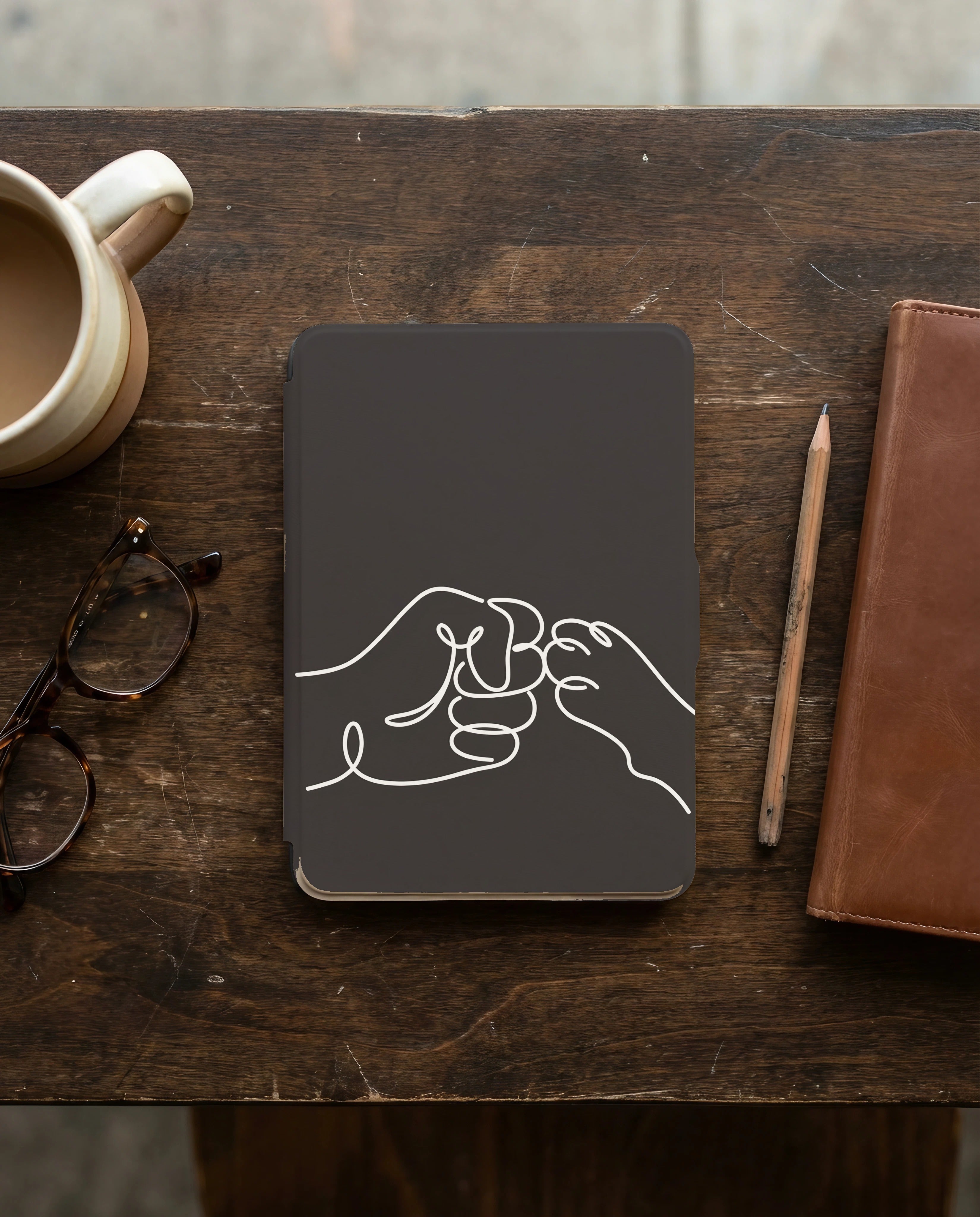 Cat Fist Bump Kindle Colorsoft Case — Minimalist Line Art Cat Parent Gift