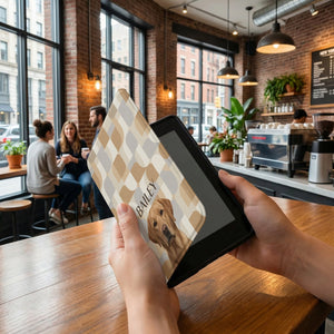 Custom Dog Portrait Kindle Paperwhite and Colorsoft Case — Retro Geometric Style