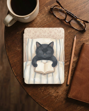 Black Cat Reading Kindle Paperwhite Case — Sleek Gift for Cat Lovers