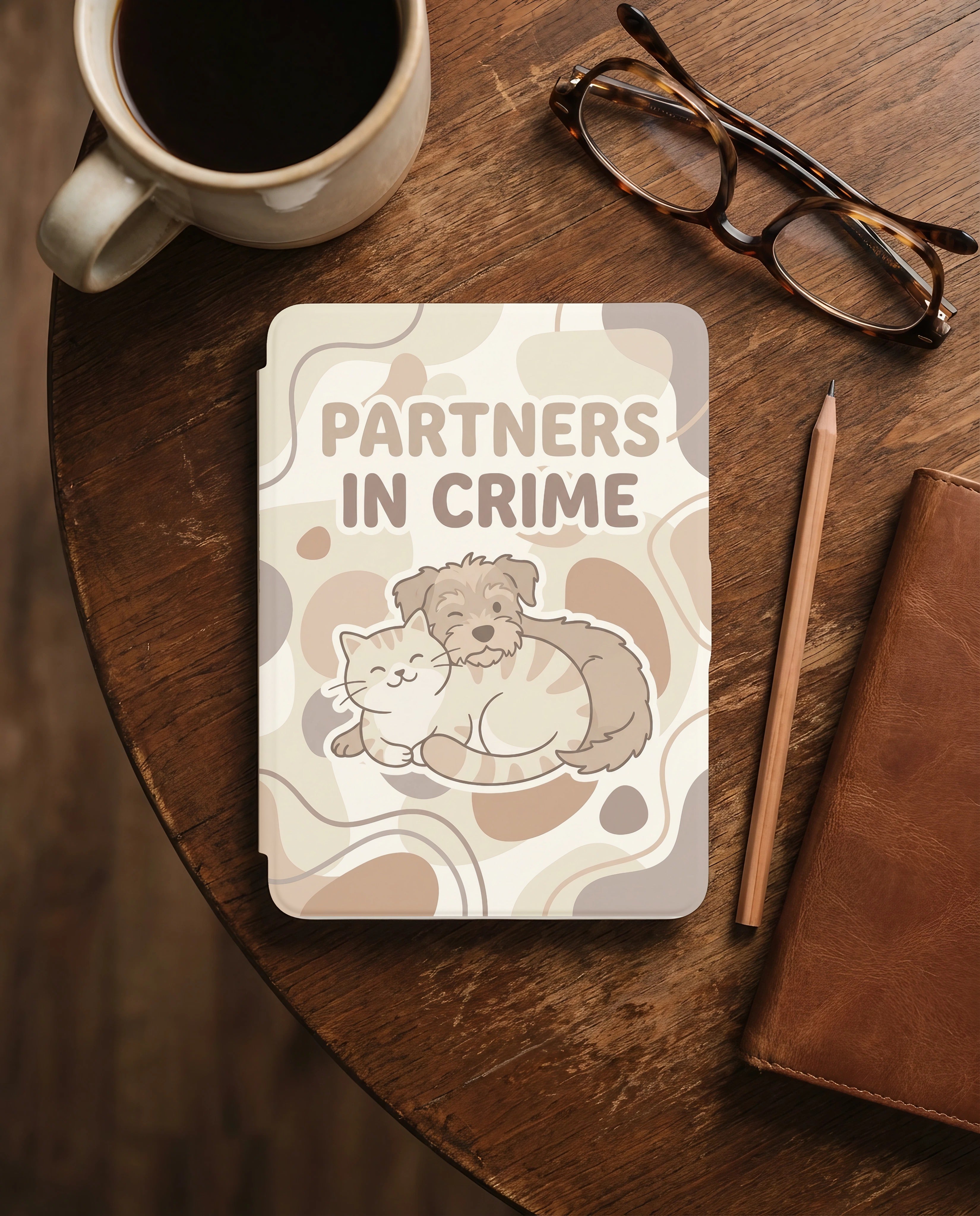 Partners in Crime Custom and Cozy Dog & Cat Portrait Kindle Case