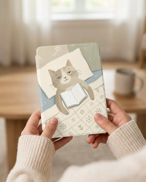 Cozy Cat Reading Kindle Paperwhite Case — Charming Gift for Cat Lovers