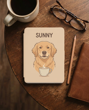 Personalized Pet Portrait Kindle Case — Cozy Café Dog or Cat