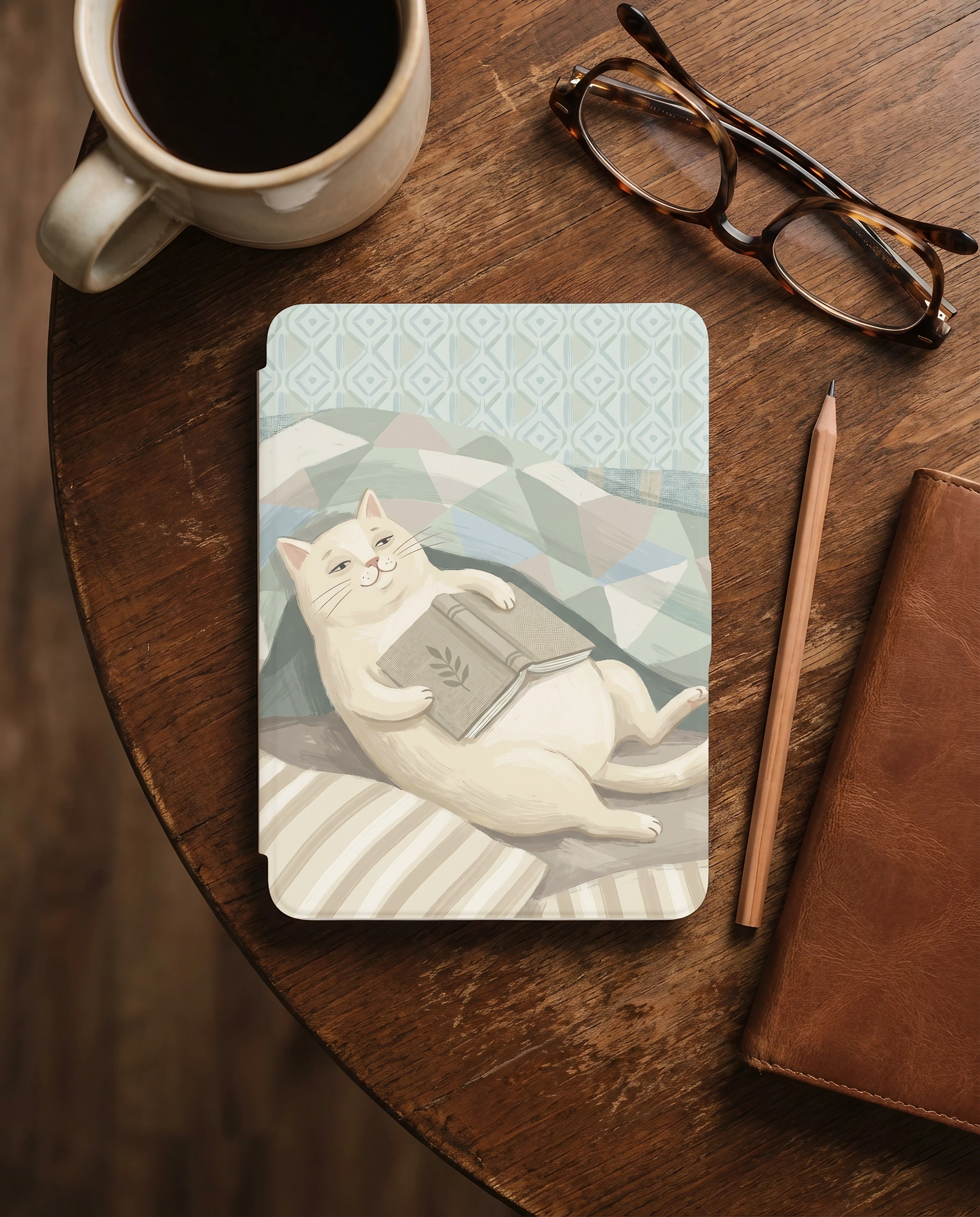 Cat Reading Book Kindle Case — Fits Paperwhite & Colorsoft — Cat Lover Gift