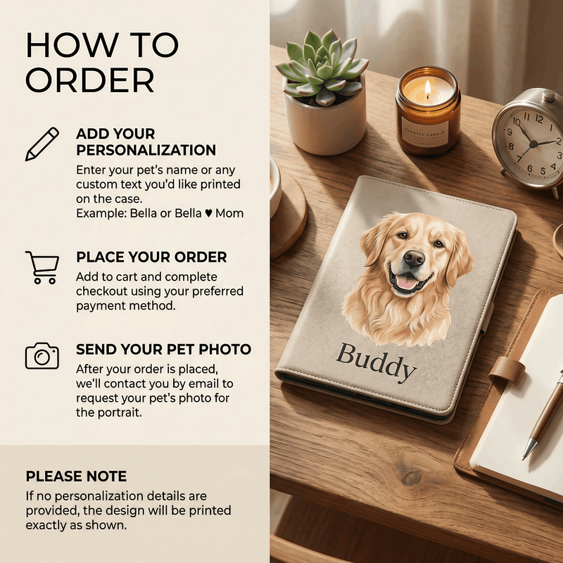 Personalized Pet Portrait Kindle Paperwhite Case — Damask Dog or Cat Gift