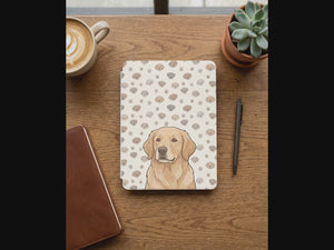 Custom Dog Portrait Kindle Cover — Cartoon Golden with Playful Pattern - 12th Gen Kindle Case