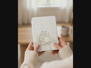 Gray Cat Reading Kindle Case — Cozy Gift for Cat Lovers