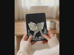 Skeleton Hands Holding Book Kindle Case — Gothic Book Lover Gift