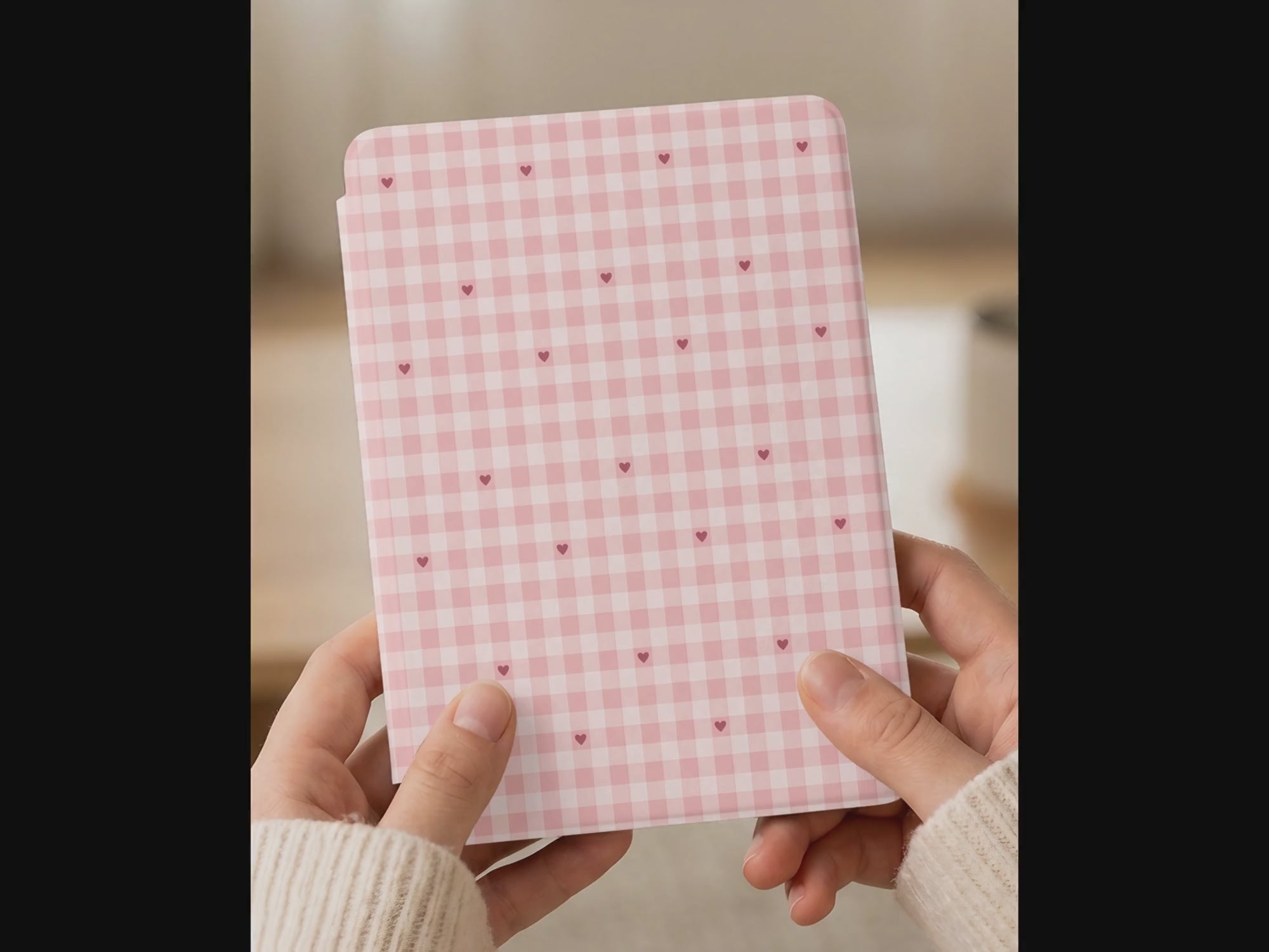 Pink Gingham Hearts Kindle Paperwhite Case — Romantic Cottagecore Gift