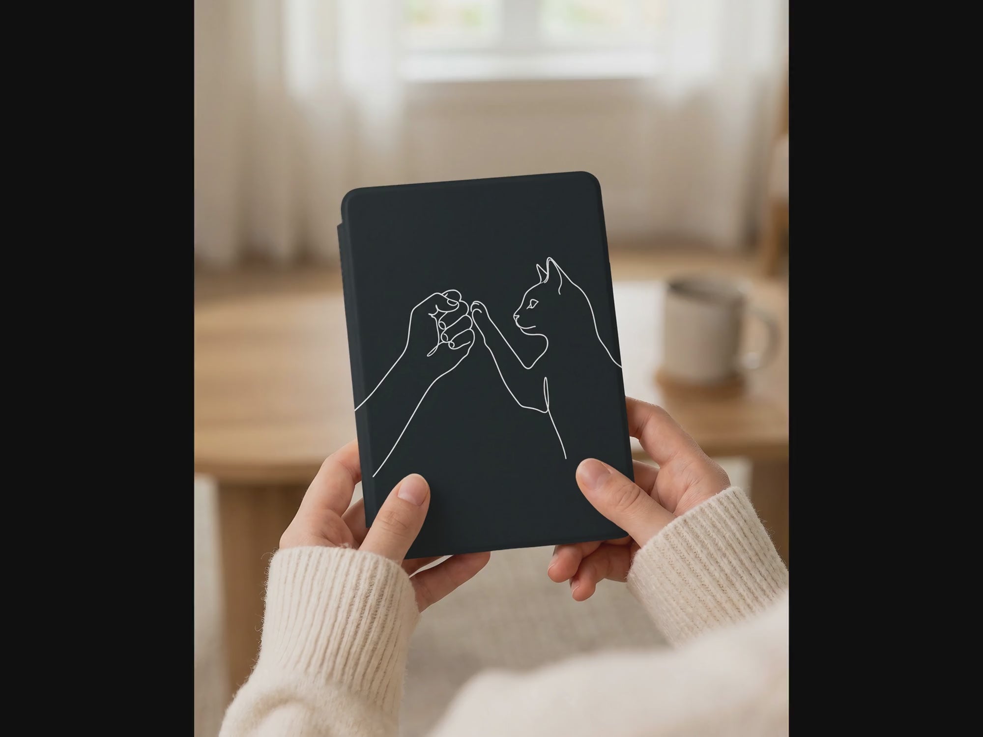 Cat Pinky Promise Kindle Paperwhite Case — Minimalist Devoted Cat Parent Gift