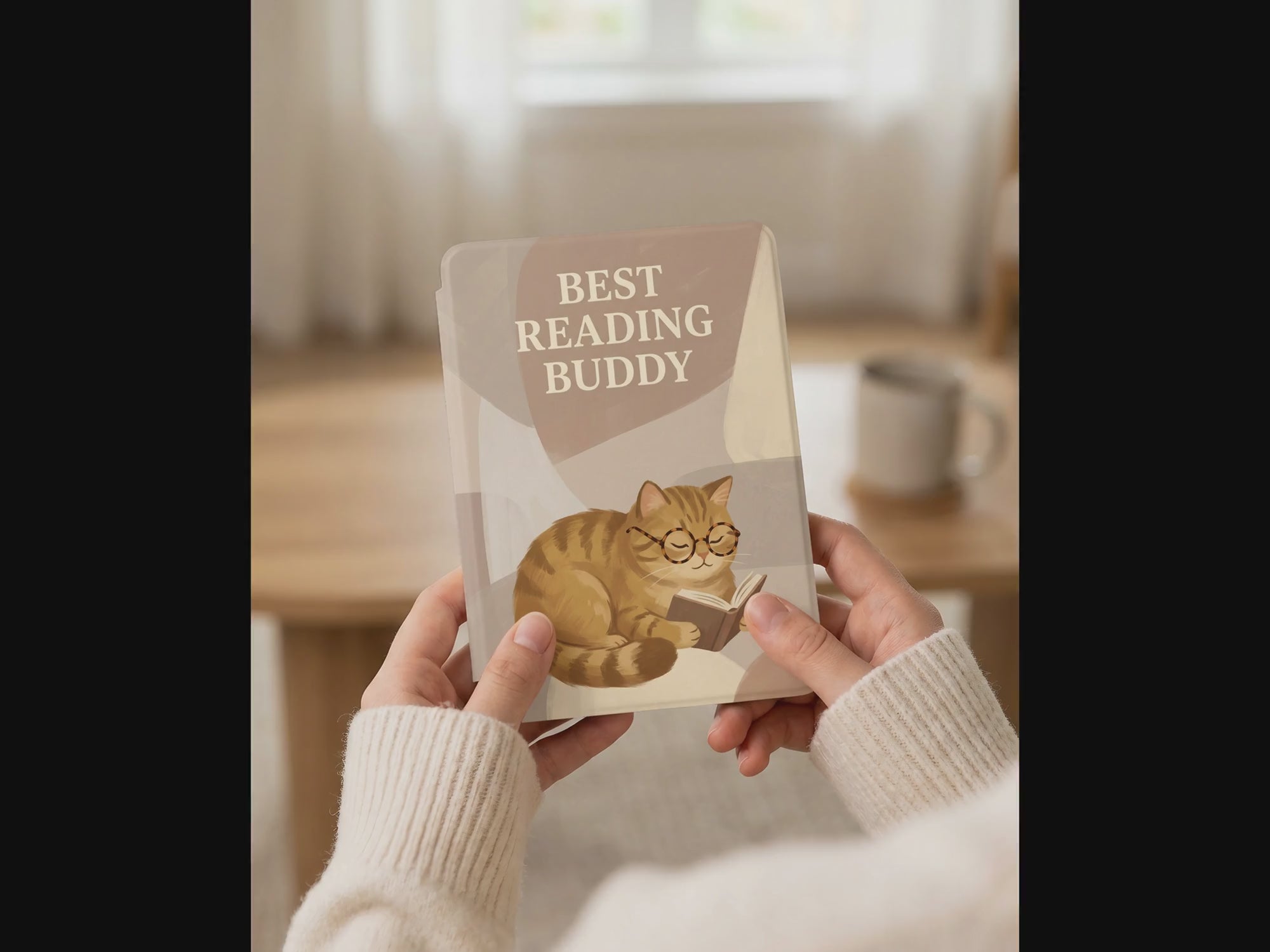 Best Reading Buddy Custom Cat Kindle 12th Gen Case — Cute Cat with Glasses Reading