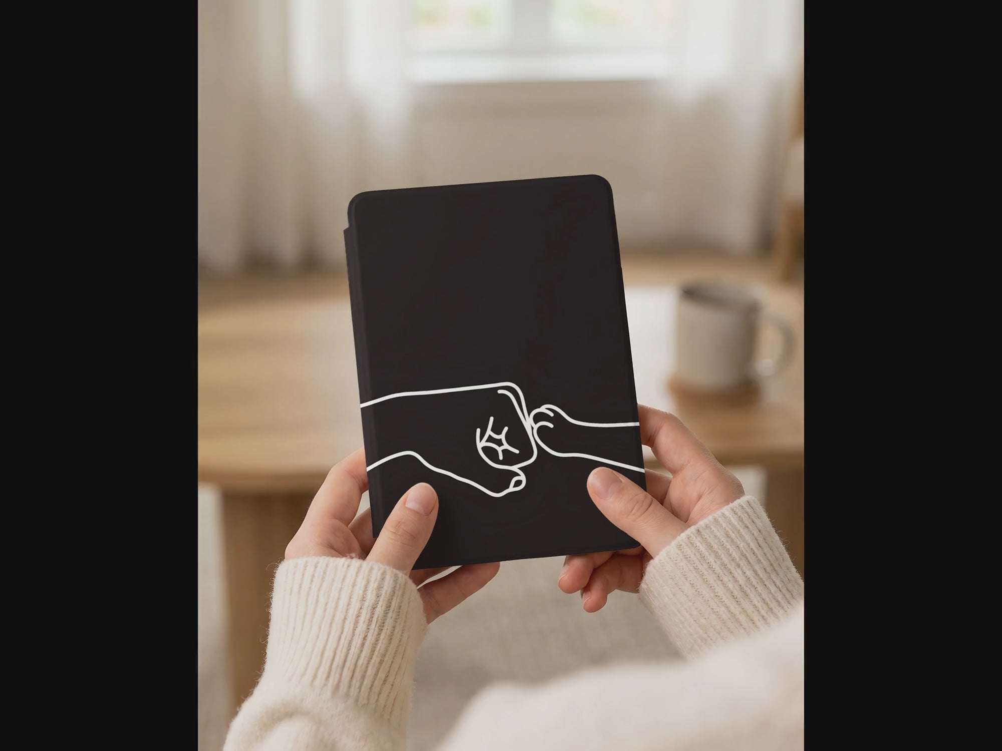 Cat Fist Bump Kindle Case — Minimalist Line Art Friendship Gift