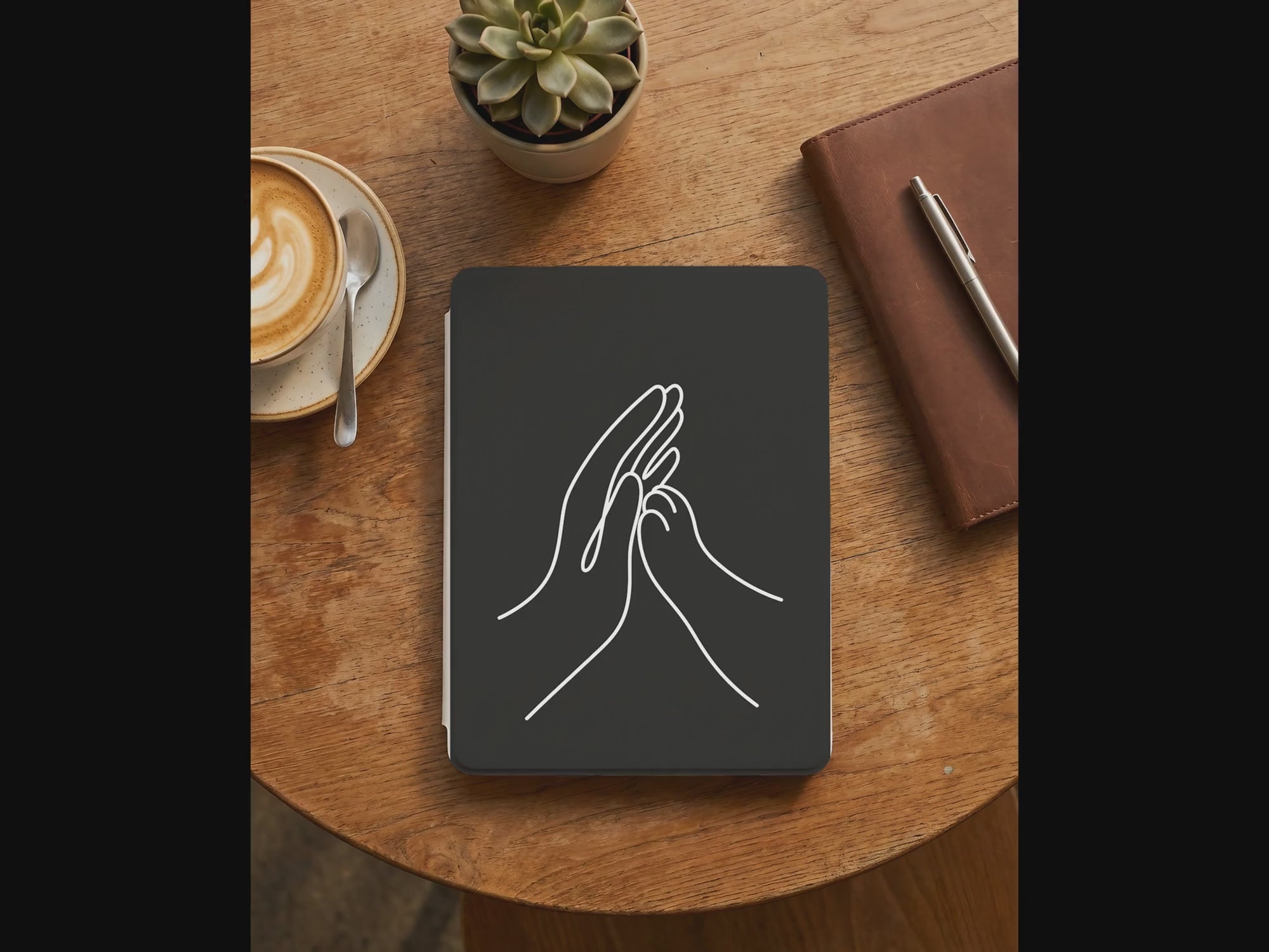 Human Cat Connection Kindle Case — Minimalist Palm to Paw Line Art Gift