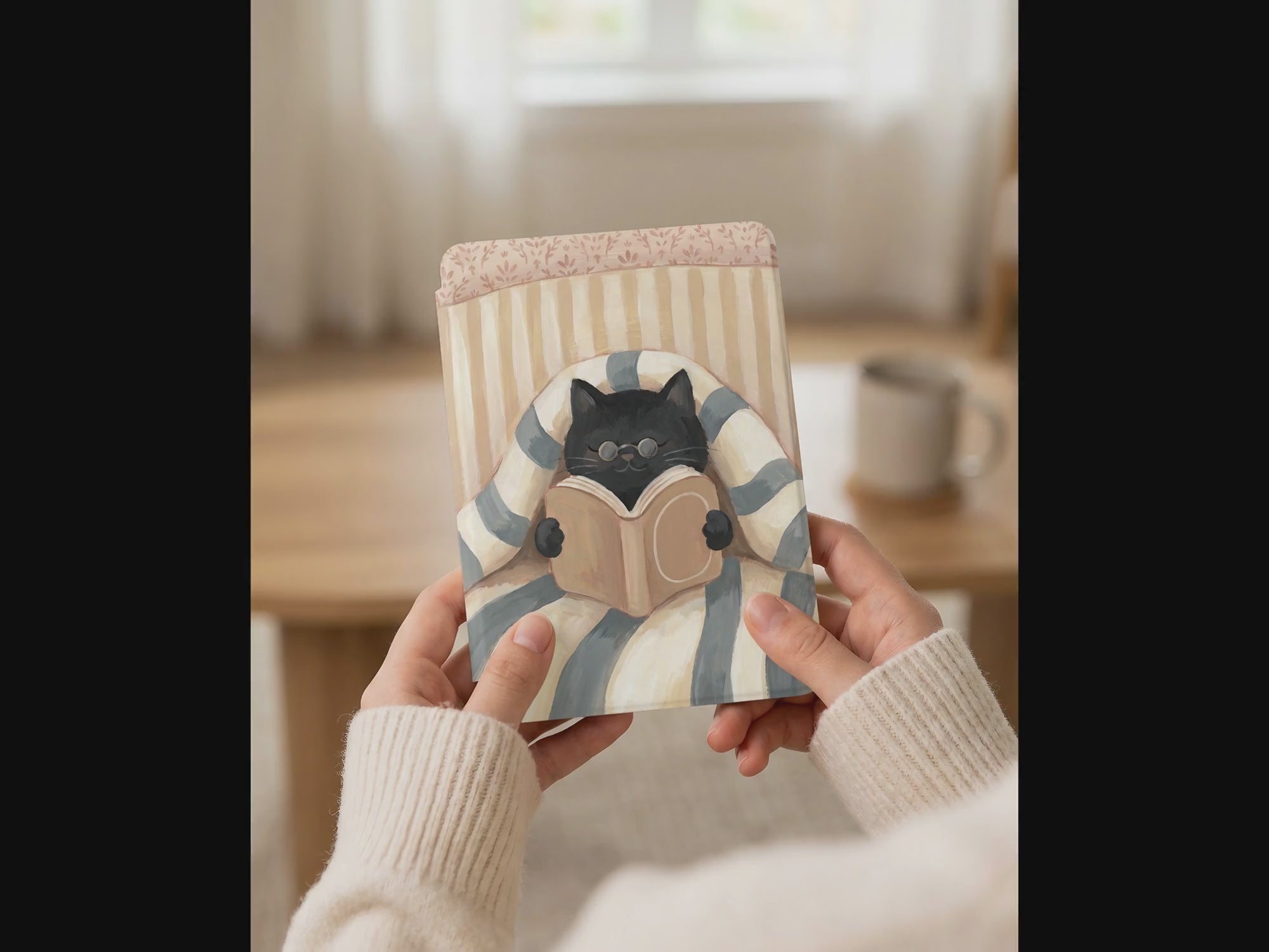 Black Cat in Bed Kindle Paperwhite Case — Cozy Cat Lover Gift