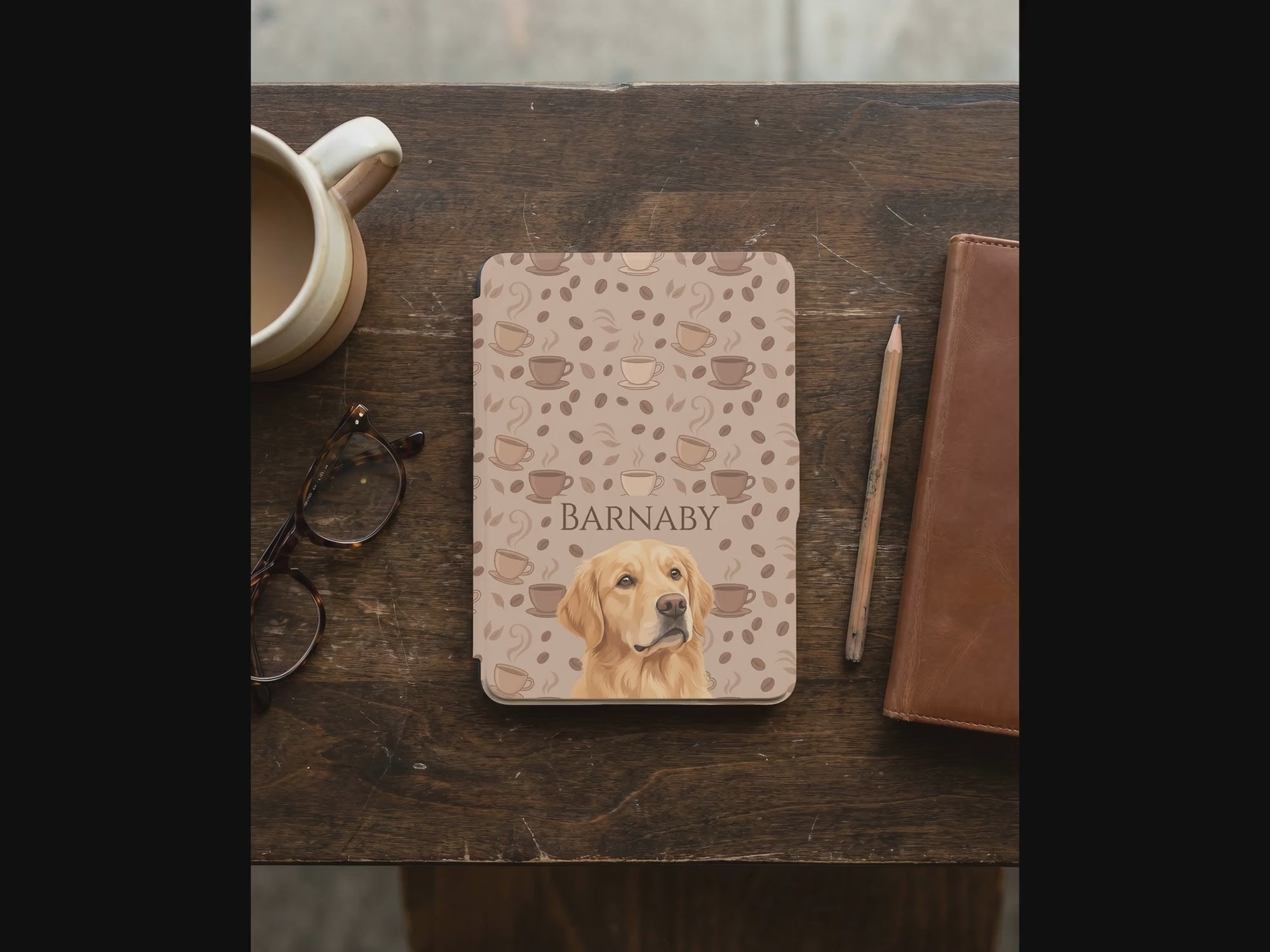Personalized Pet Portrait Kindle Paperwhite Case - Coffee Beans Pattern