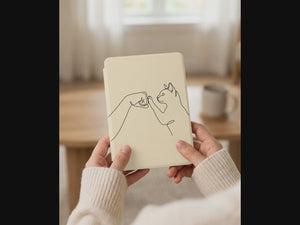 Human Cat Fist Bump Kindle Paperwhite Case — Elegant Line Art Gift