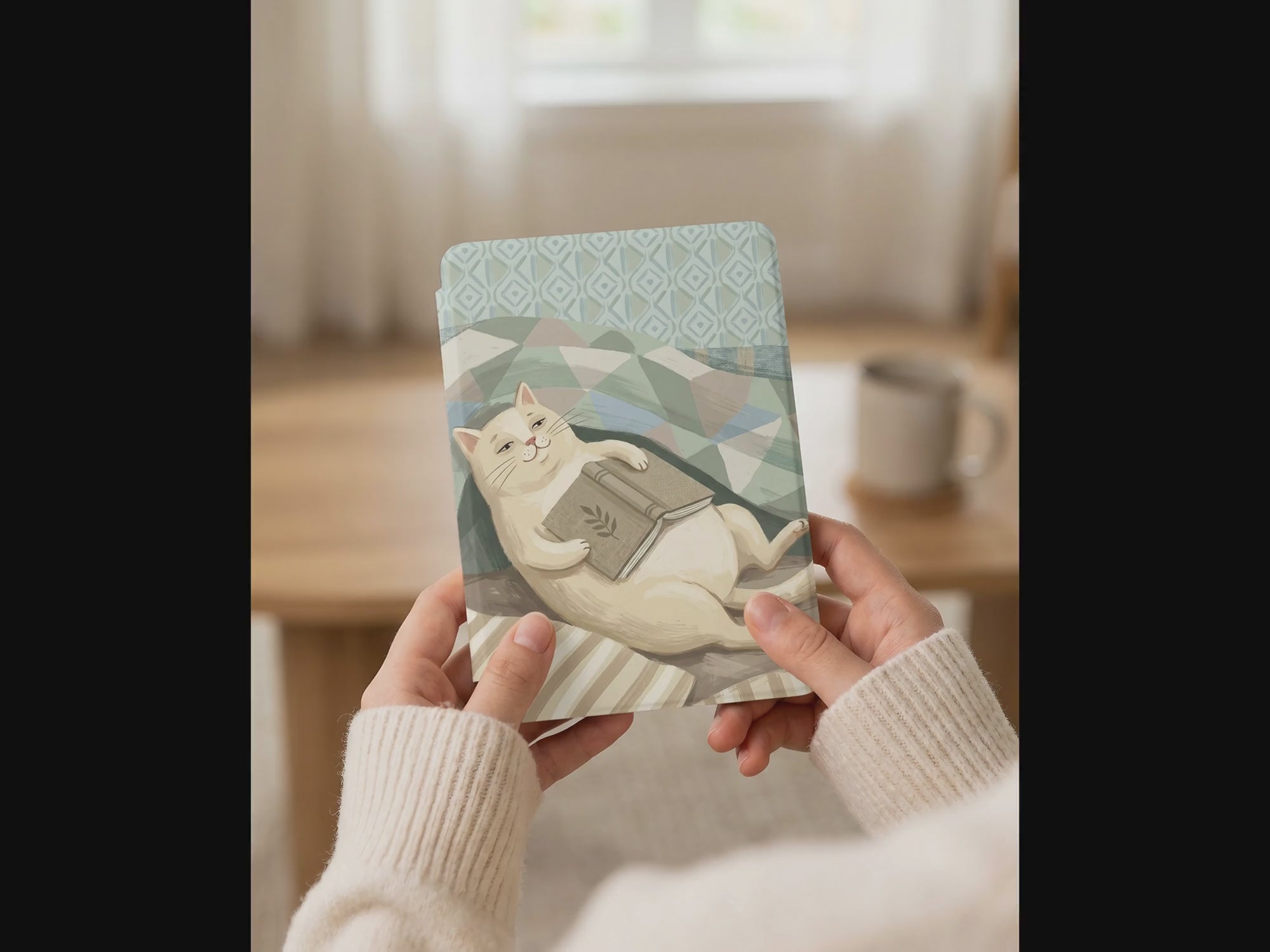 Cat Reading Book Kindle Case — Fits Paperwhite & Colorsoft — Cat Lover Gift