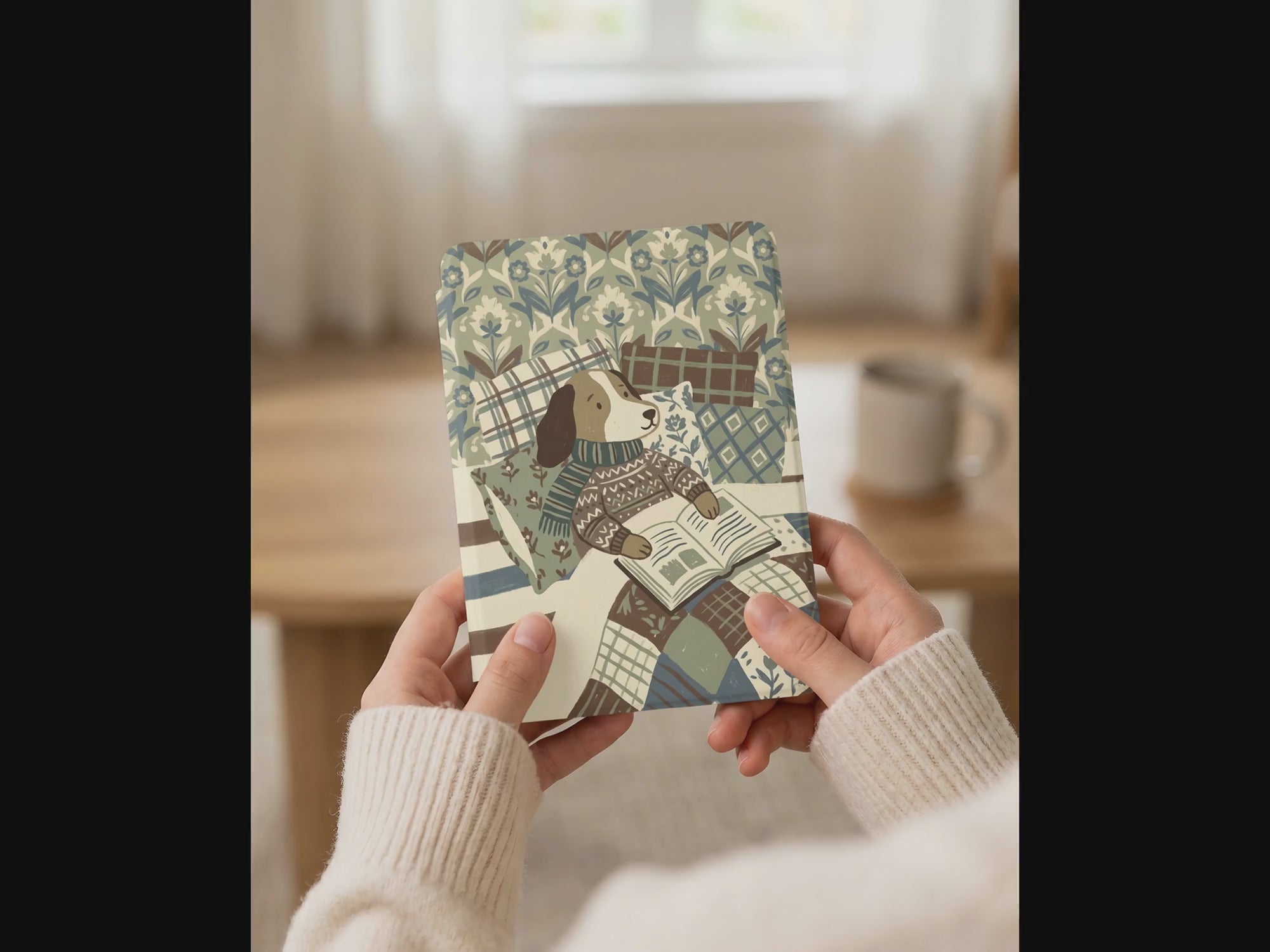 Beagle with Cozy Scarf Reading Kindle Case — Charming Gift for Dog Lovers