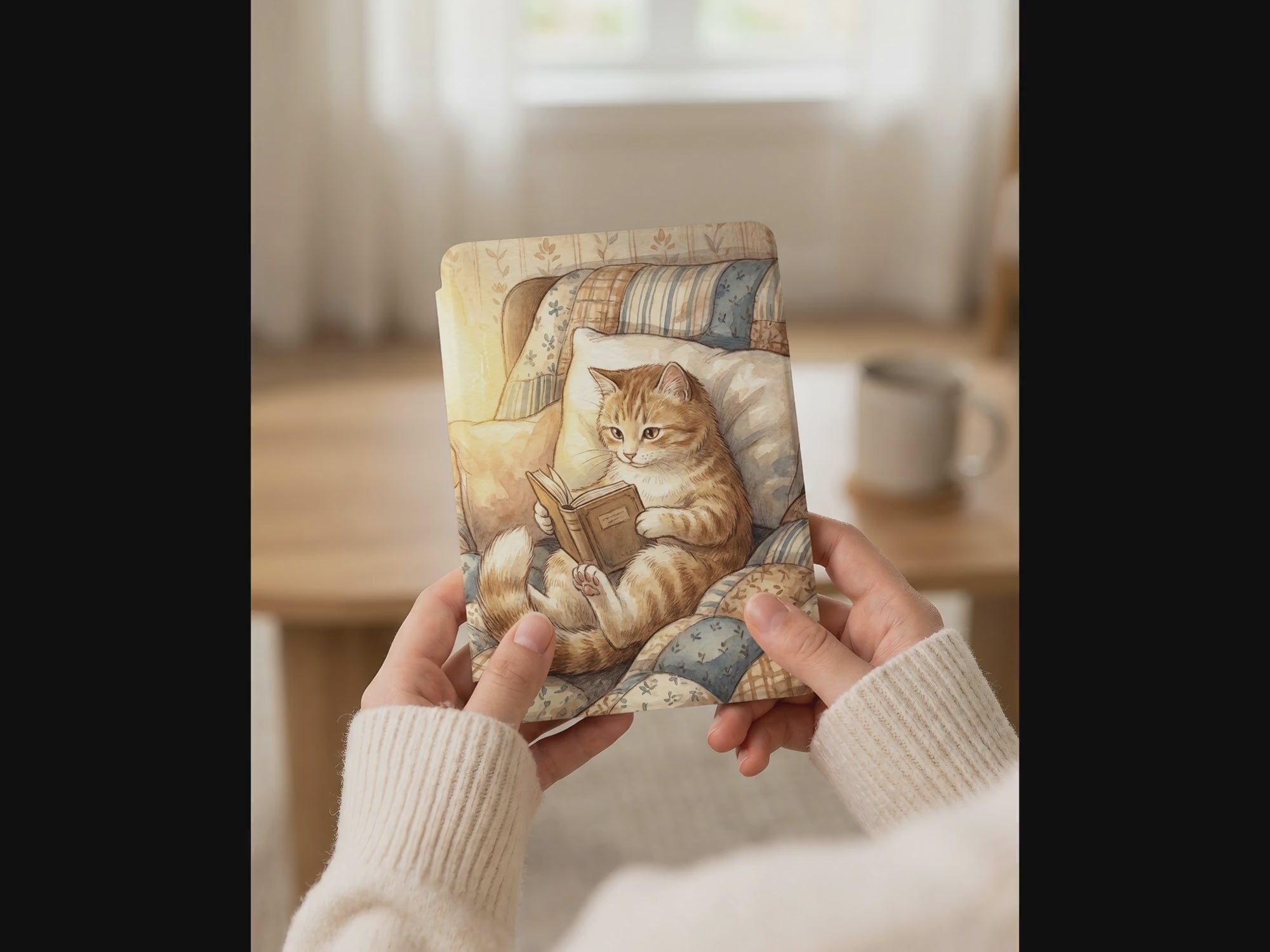 Tabby Cat Reading Kindle Paperwhite Case — Cozy Cat Lover Gift