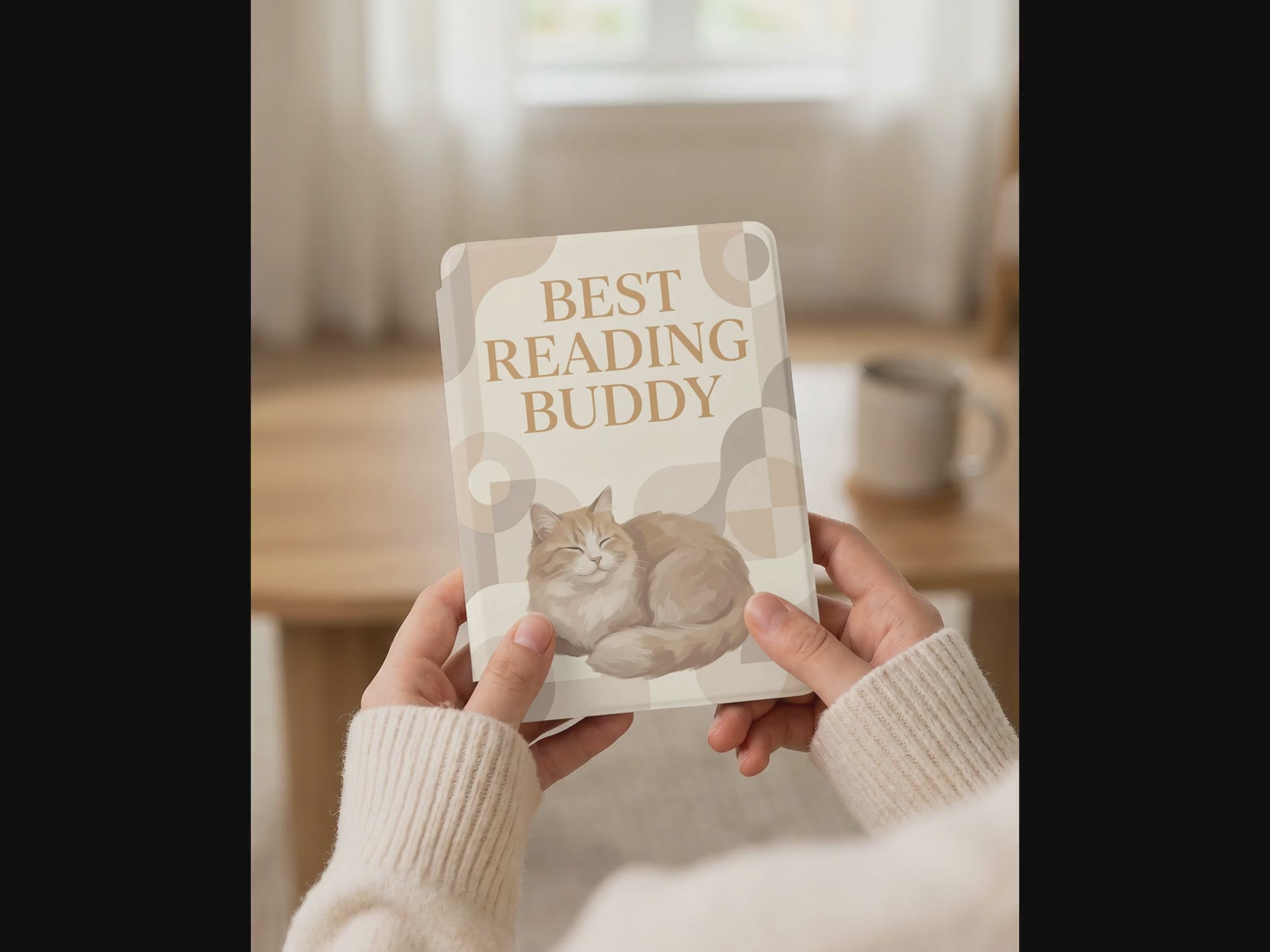 Best Reading Buddy Custom Cat Kindle Case — Fluffy Cat Personalized Portrait