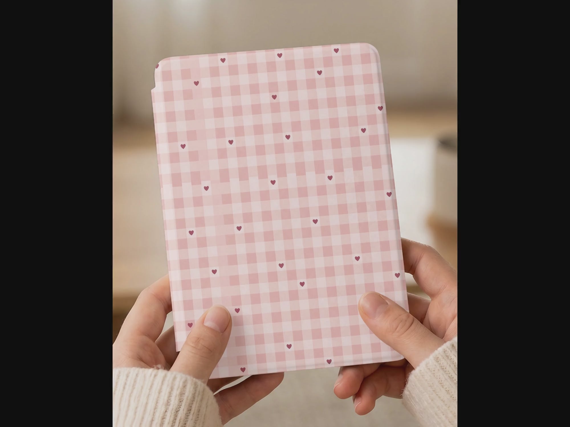 Pink Gingham Heart Kindle Paperwhite Case — Cottagecore Aesthetic Gift