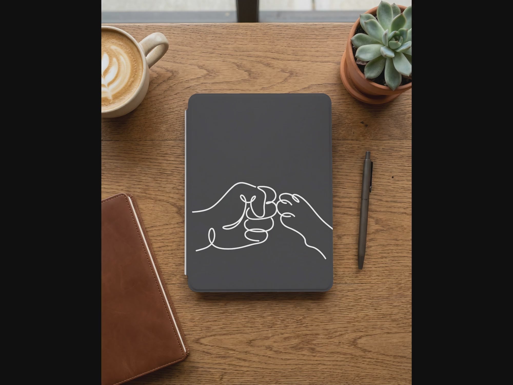 Cat Fist Bump Kindle Colorsoft Case — Minimalist Line Art Cat Parent Gift