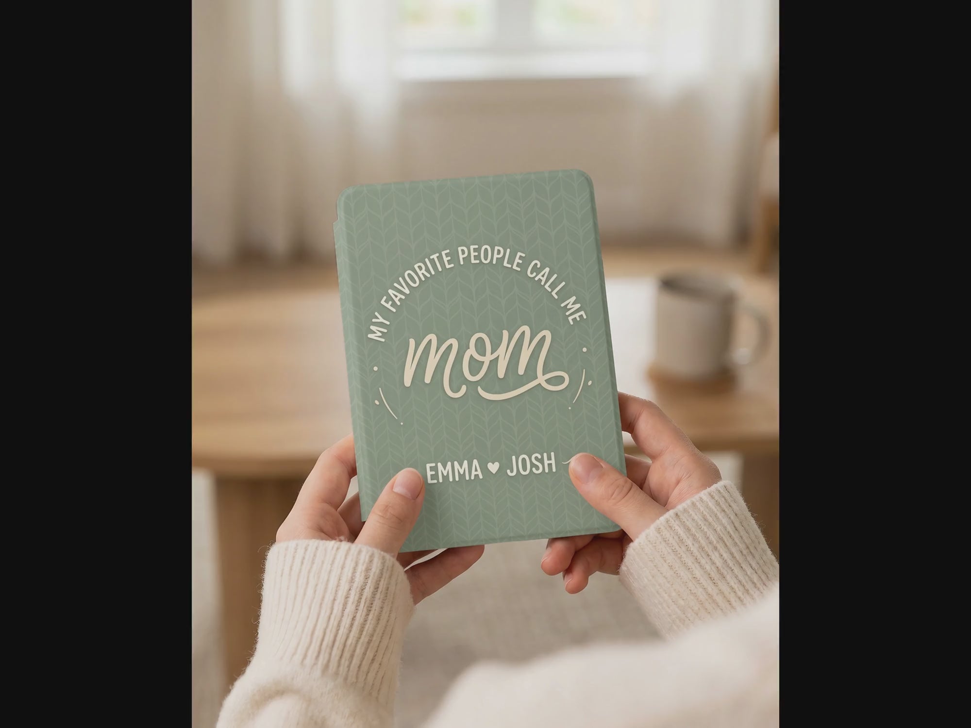 Personalized Mom Kindle Case — Sage Minimal Design with Kids Names Gift