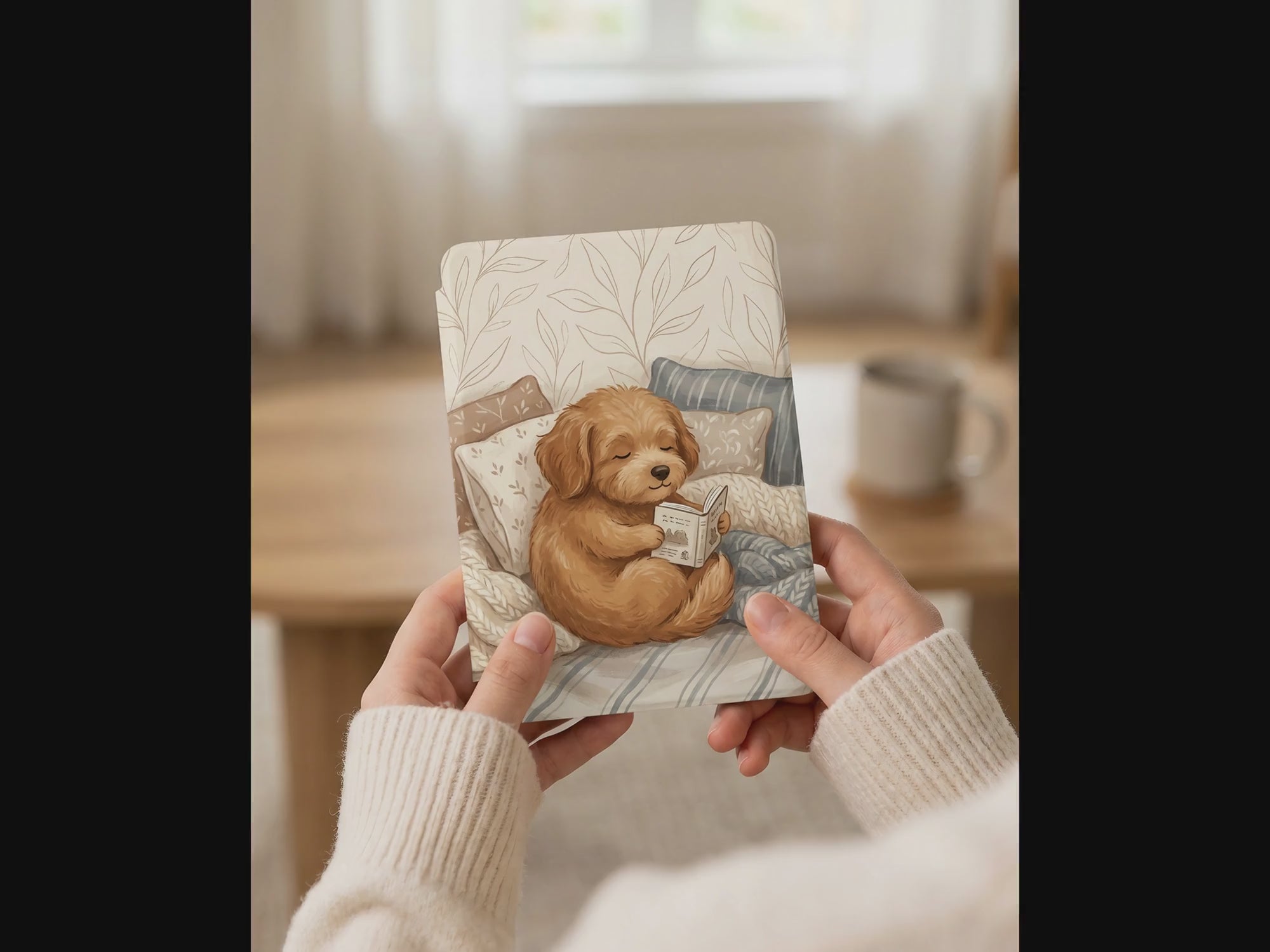 Cute Dog on Cozy Bedding Reading Kindle Paperwhite Case — Gift for Dog Lovers